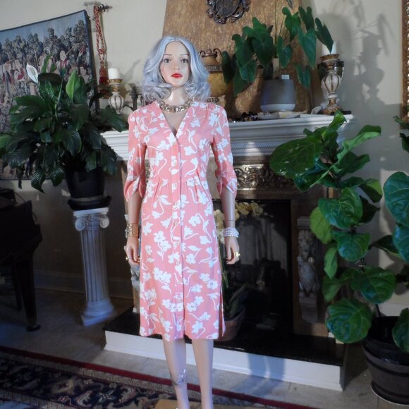 Altuzarra Soft Peach/White Floral Print Shirt Dress Size IT 40 - US 8 - Picture 2 of 16